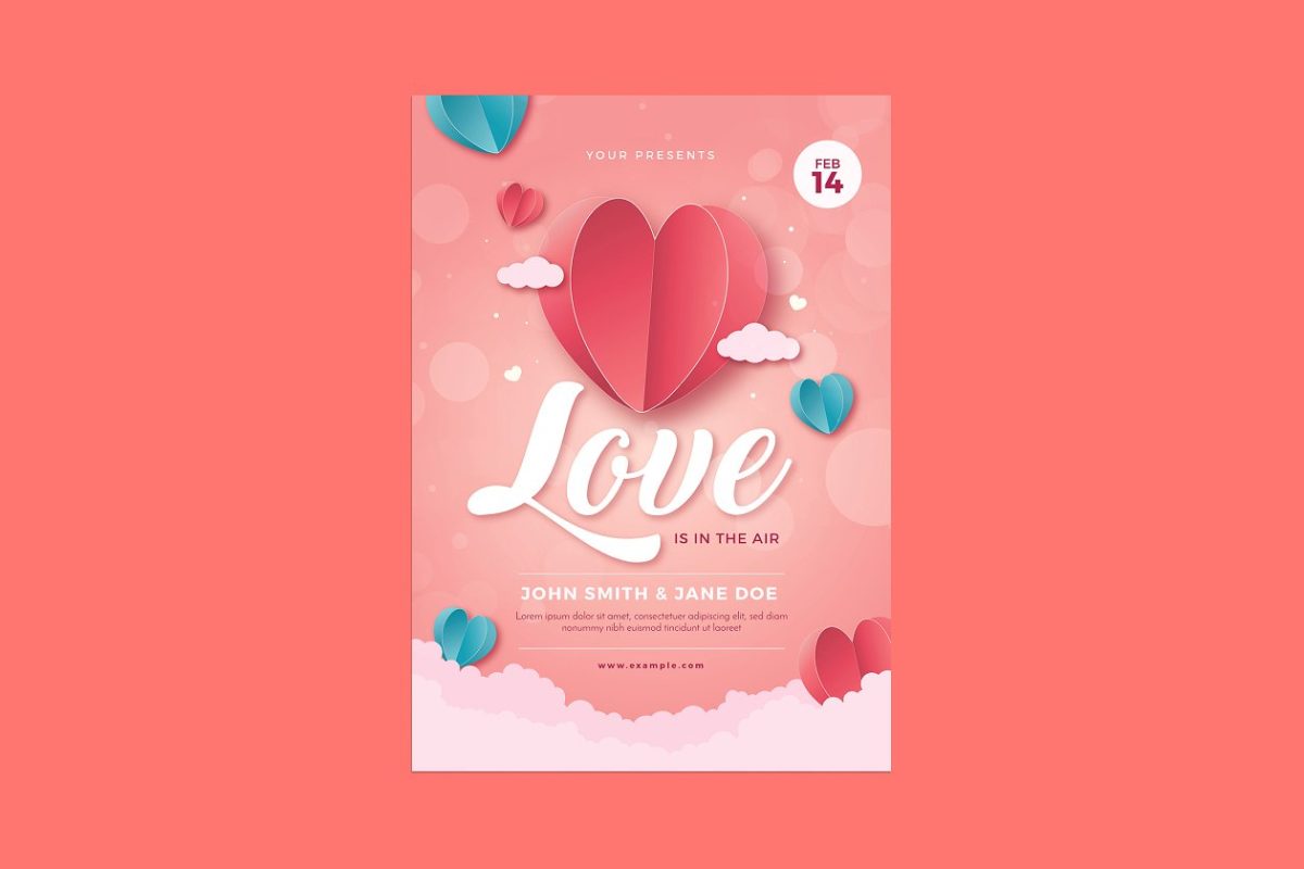 可爱的情人节爱心海报设计 Valentine Event Flyer