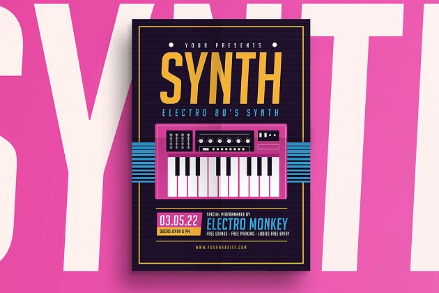音乐海报模板下载 Synthesizer Music Flyer