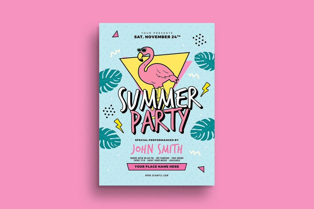 90后夏天海报模板 90’s Summer Party Flyer