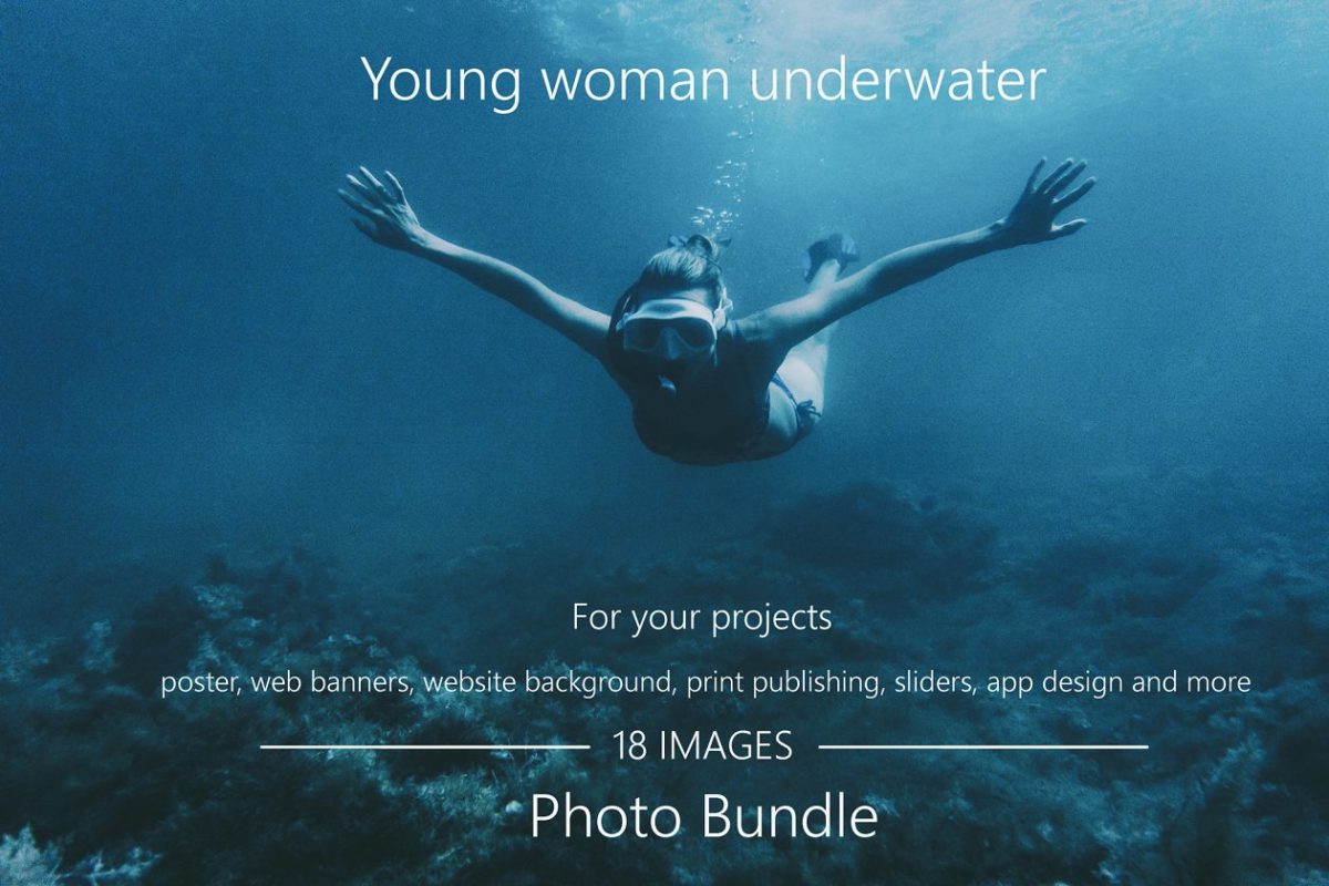 年轻女性潜水照片包 Young woman underwater Photo Bundle.