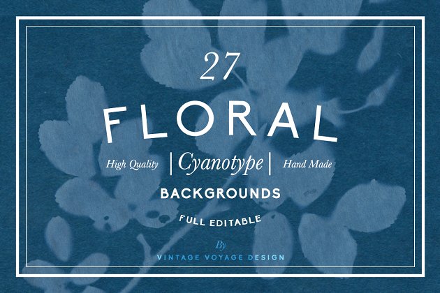 花卉背景纹理素材 FLORAL Cyanotype backgrounds