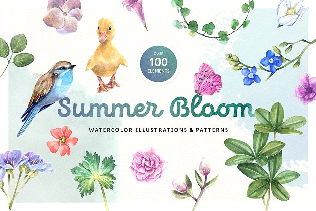 夏季水彩元素套装 Summer Watercolor Motives Set