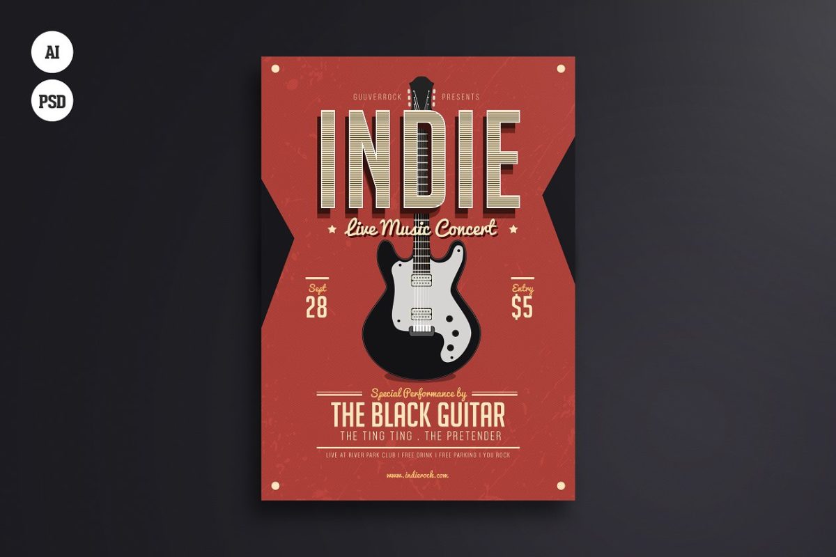 个性音乐宣传海报模板 Indie Week Flyer