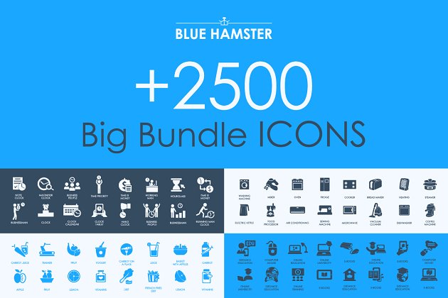 2500+超级扁平化图标大合集 BLUE HAMSTER Icons Library