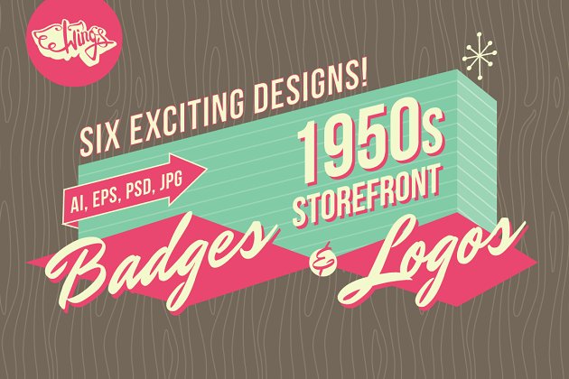 1950复古风格的图形logo素材模板 1950s Storefront – Badges and Logos