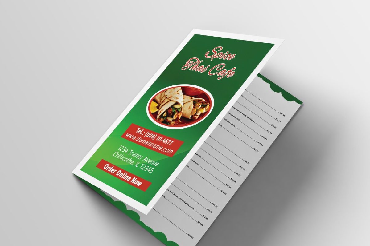 食物菜单折页模板 Food Menu Bifold Brochure