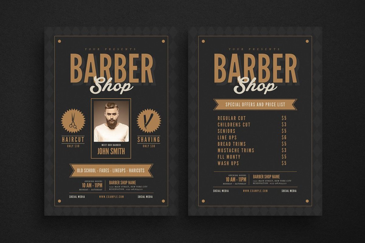 潮人理发店传单模板 Hipster Barbershop Flyer