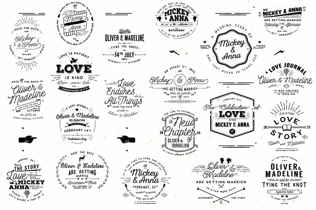 20个乡村经典婚礼元素素材包 20 Rustic Wedding Badge & Stickers