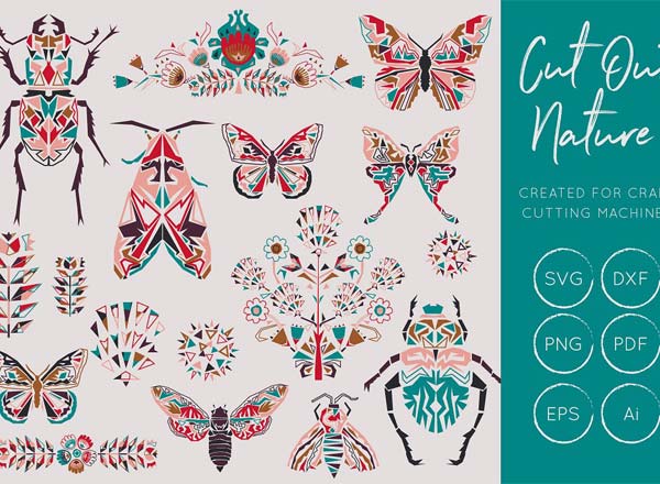 美丽的蝴蝶和甲虫等昆虫SVG矢量图形下载