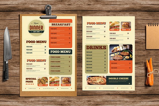经典的餐饮食物菜单 Retro Diner Food menu