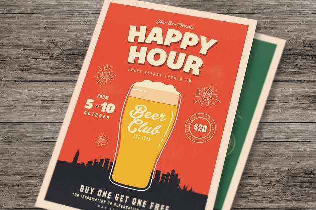 欢乐时光啤酒节宣传海报 Happy Hour Beer Festival Flyer