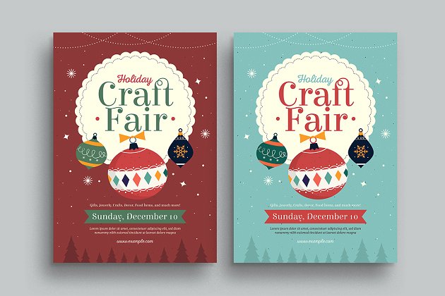 圣诞工艺品展销会宣传单模板 Holiday Christmas Craft Fair Flyer