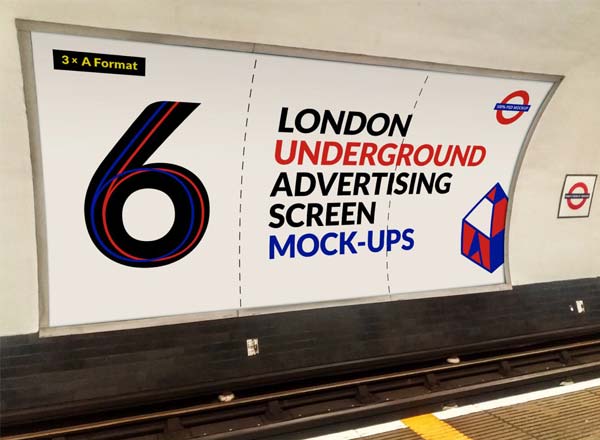 伦敦地下地铁广告屏幕设计模型展示Mockups
