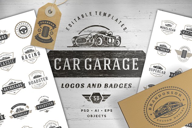 汽车logo设计模板 Car Garage Badges & Logos