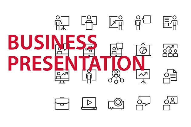 20个关于PPT演讲的图标套装 20  Business Presentation UI icons