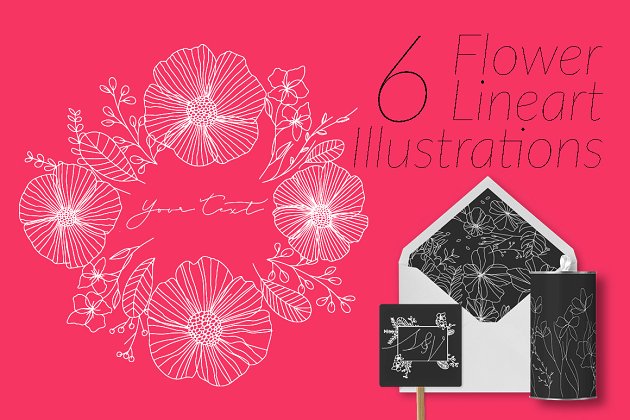 6个线性花卉图形素材 6 Flower Lineart Illustrations