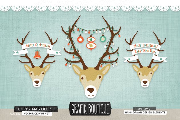 圣诞鹿素材图片 Christmas deer roe antlers