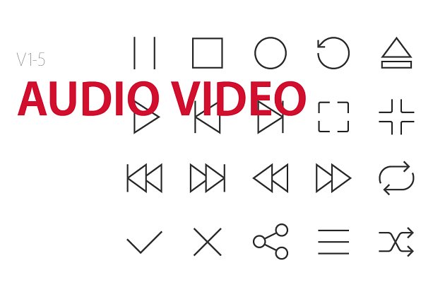 媒体播放图标素材 100 Audio Video UI icons