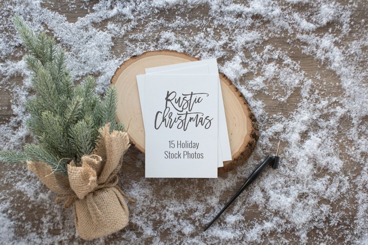 纯粹的圣诞节卡片、邀请函设计展示样机 Rustic Christmas Photos