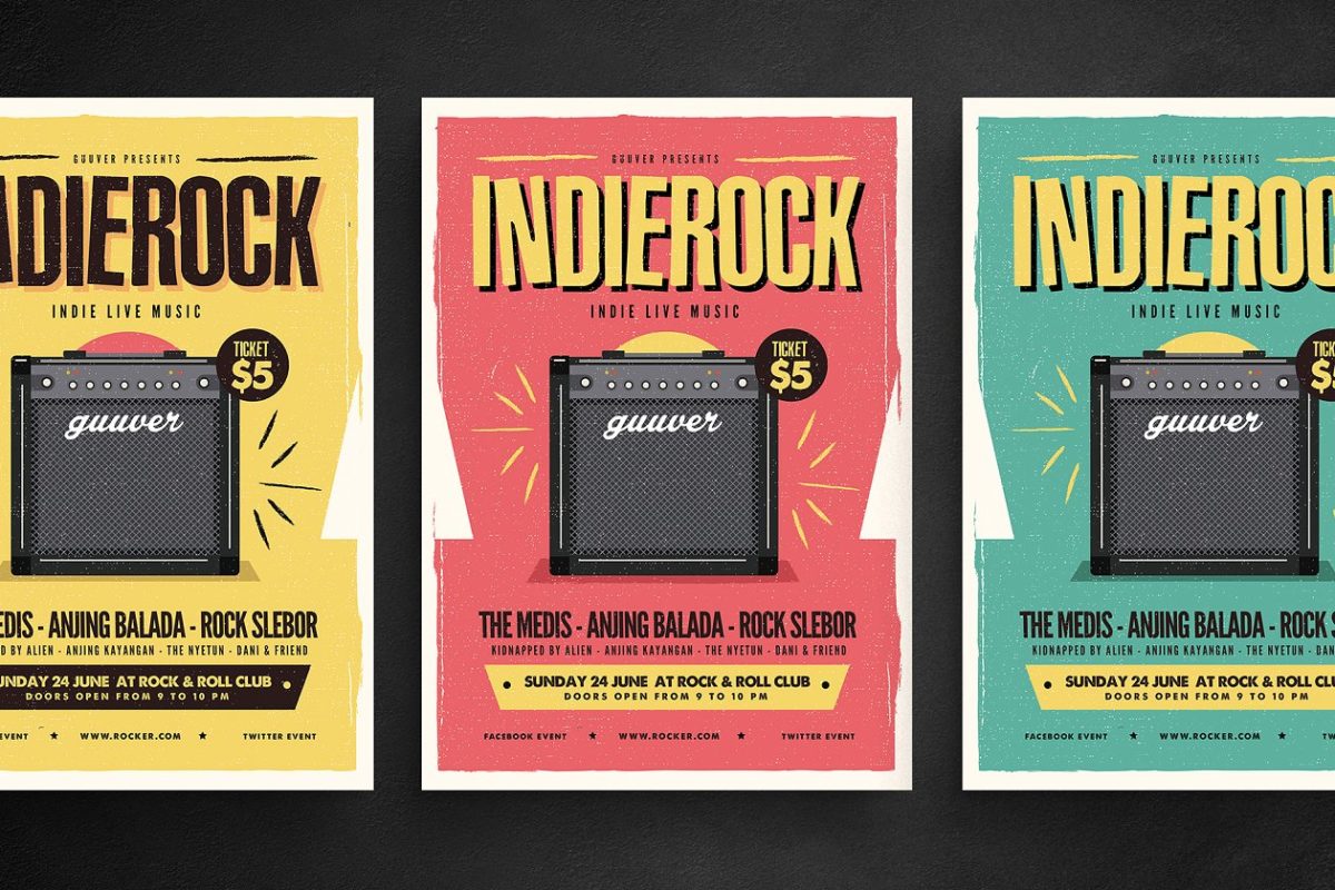 复古摇滚音乐海报设计模板 Indie Rock Flyer