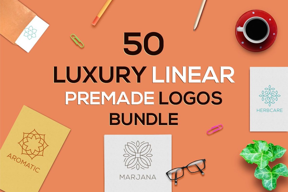 50个创意几何线条LOGO设计模板 50 Linear Premade Logo Bundle