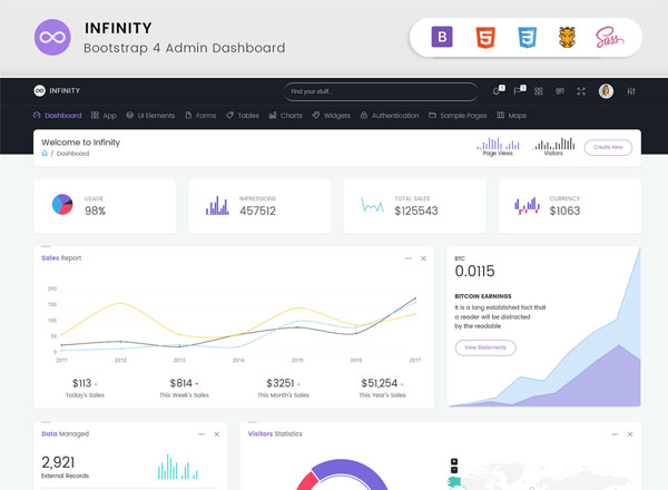 Infinity Bootstrap 4 管理后台 Dashboard模板下载 [HTML]