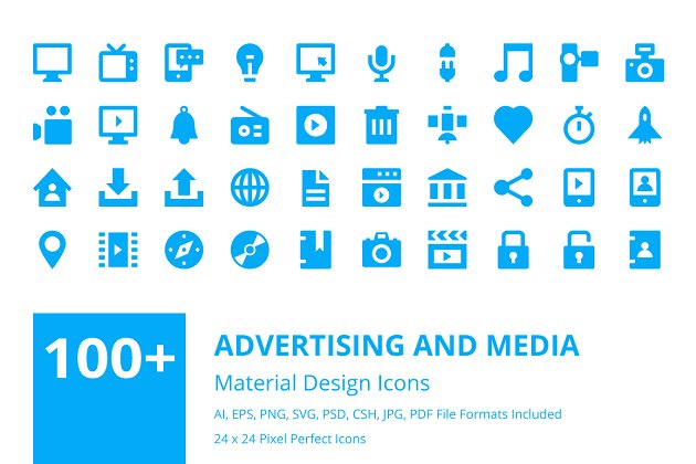 广告和媒体图标素材 100+ Advertising and Media Icons Set