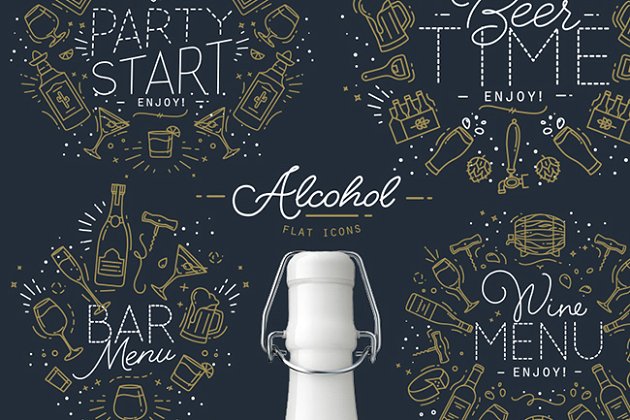 酒类酒瓶相关的图标素材 Alcohol icons
