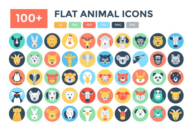 100+扁平化动物图标素材 100+ Flat Animal Icons
