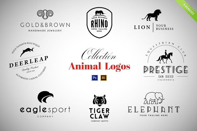 8种动物LOGO素材模板 8 Animal Logos Set + Cool Bonuses