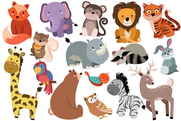 可爱的动物插画 Cute Baby Animals Vector & PNG Pack