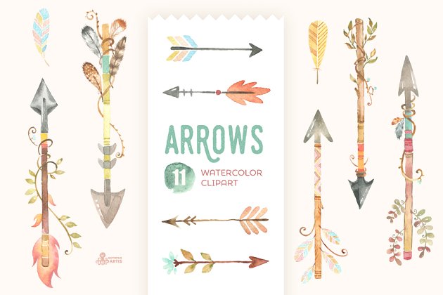 箭头素材画素材 Arrows Watercolor Clipart