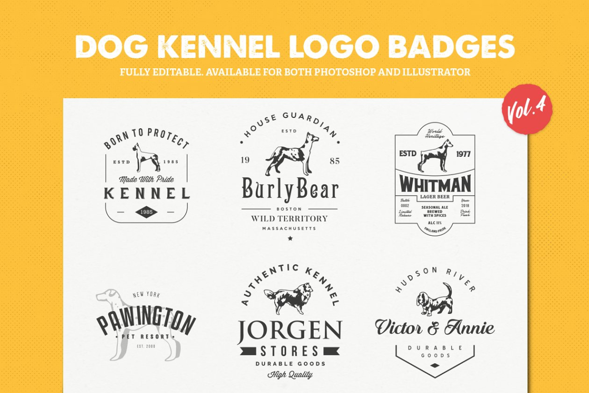 宠物狗logo素材 Dog Kennel Logo Badges Vol.4
