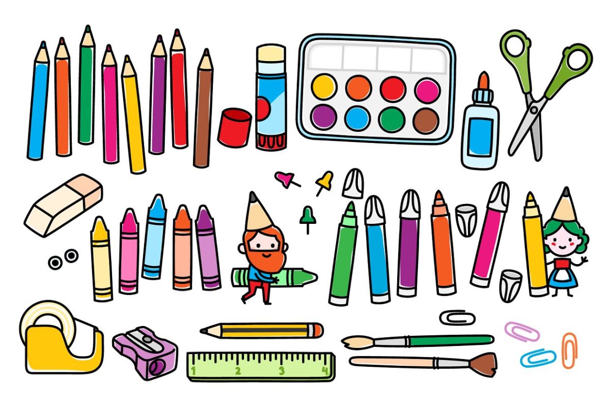 艺术矢量插画 Arts and crafts tools and gnomes