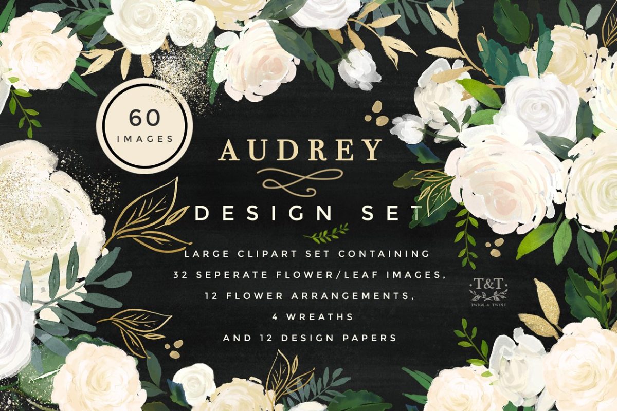 水彩花卉设计素材集 Floral Design Set – Audrey