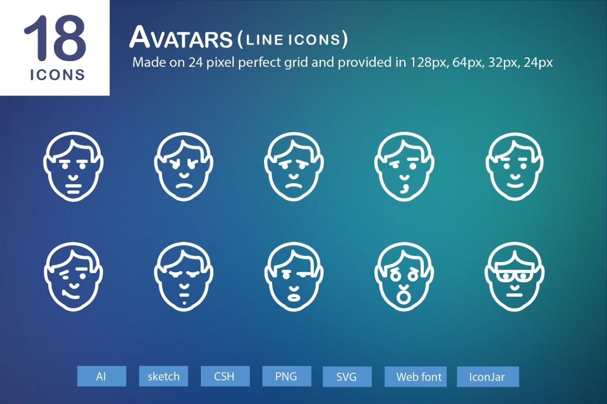 18个圣灵行图标 18 Avatars Line Icons