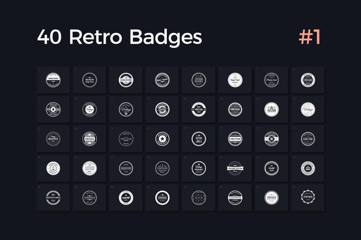 40个传统的logo素材模版 40 Retro Badges Vol. 1