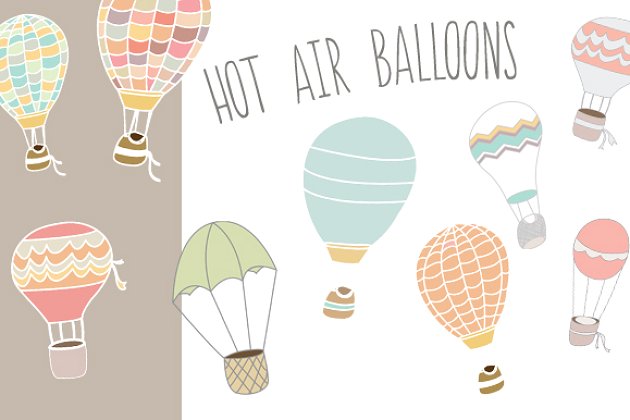 可爱的儿童画风格的卡通热气球素材 Hot Air Balloons