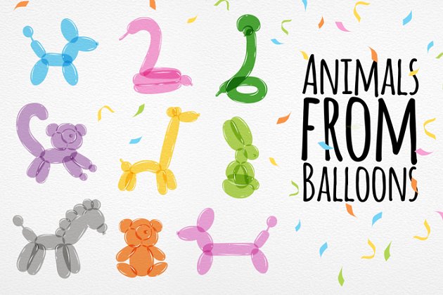 可爱的动物气球图形素材 Animals Balloons