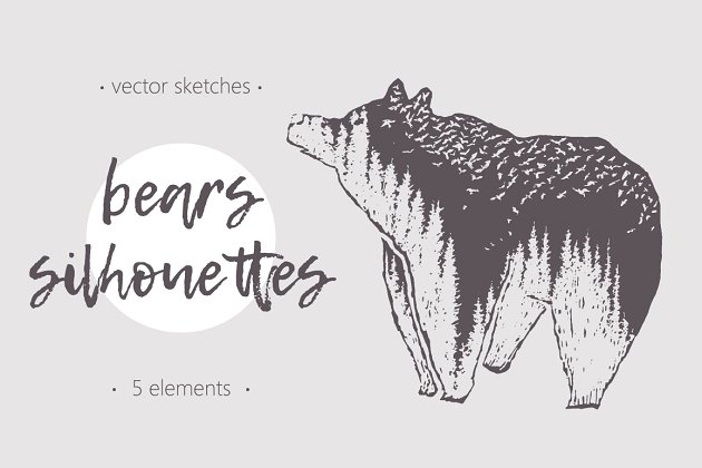 野生熊素描手绘素材 Concept illustrations of wild bears