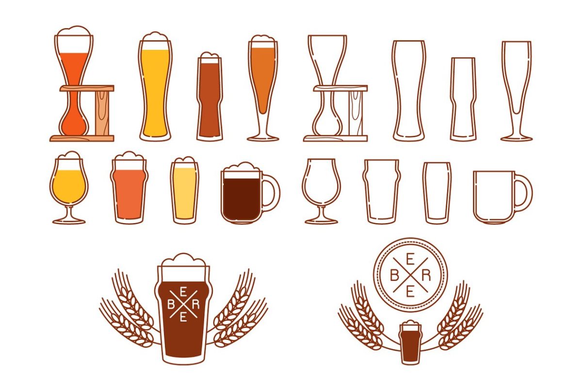 啤酒玻璃杯图标和LOGO Beer glasses, icons and logos