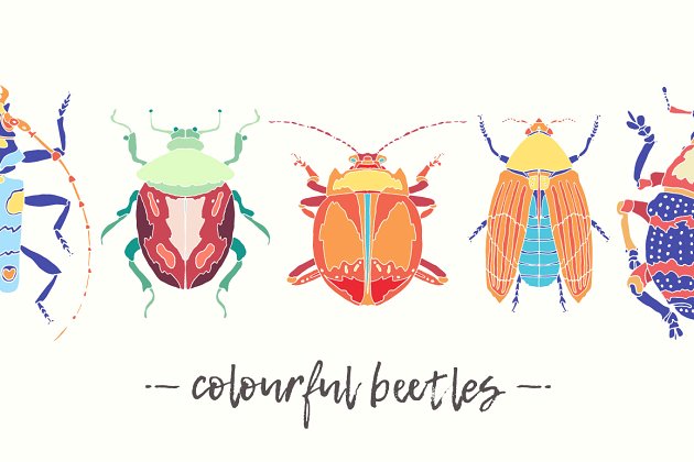 甲虫水彩画素材 Set of beautiful vector beetles