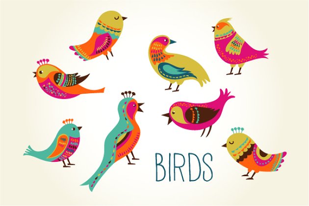 有趣的鸟主题装饰画素材 Birds set