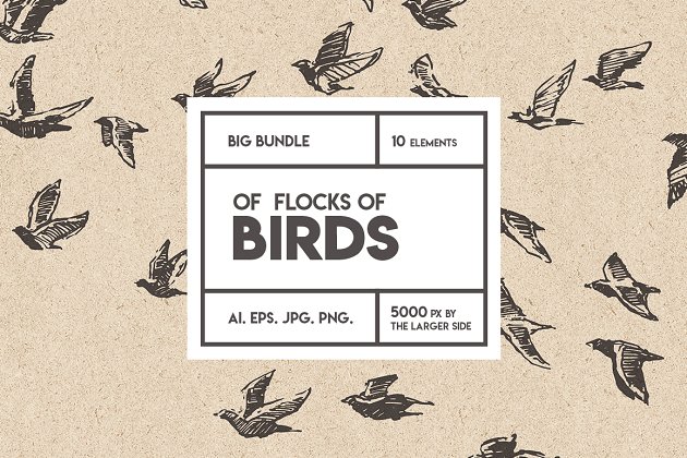 小鸟素描插画素材 Flocks of birds, sketch style
