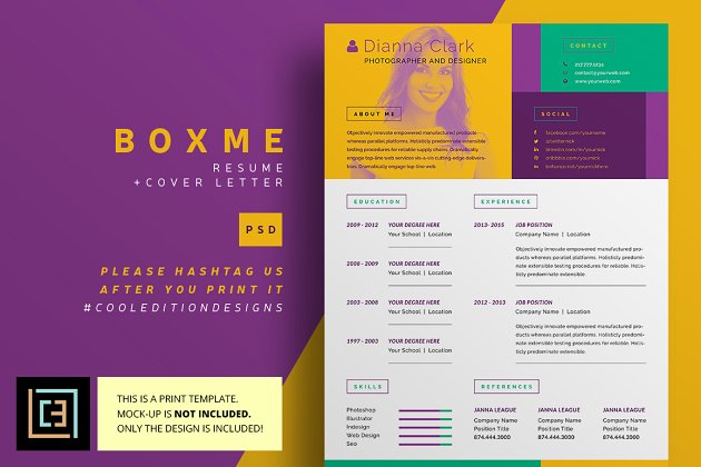 酷炫色彩的简历模板 BoxMe – Resume / CV – 2 pack