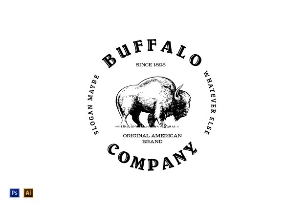 布法罗复古徽标logo模板 Buffalo Vintage Logo