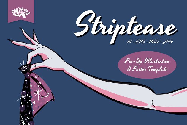 趣味卡通插画素材 Striptease Pin-Up Illustration