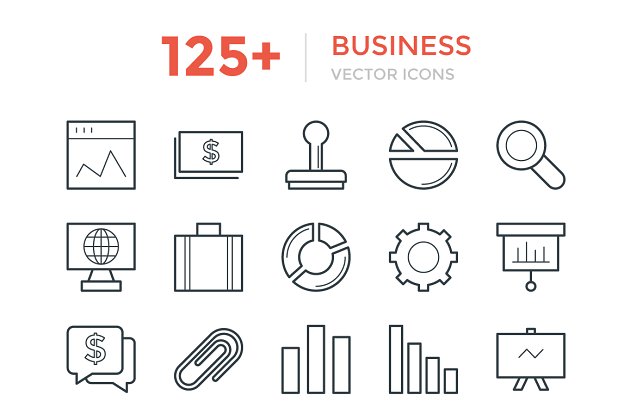 125商业矢量图标套装 125+ Business Vector Icons