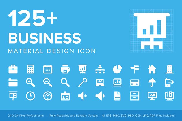 125+商业材质设计图标 125+ Business Material Design Icons