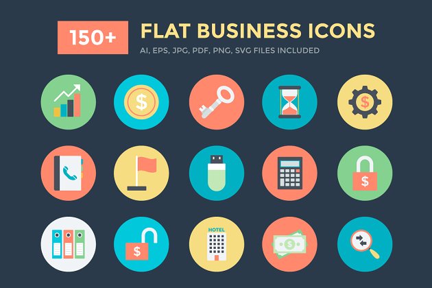 平面业务矢量图标 150+ Flat Business Vector Icons